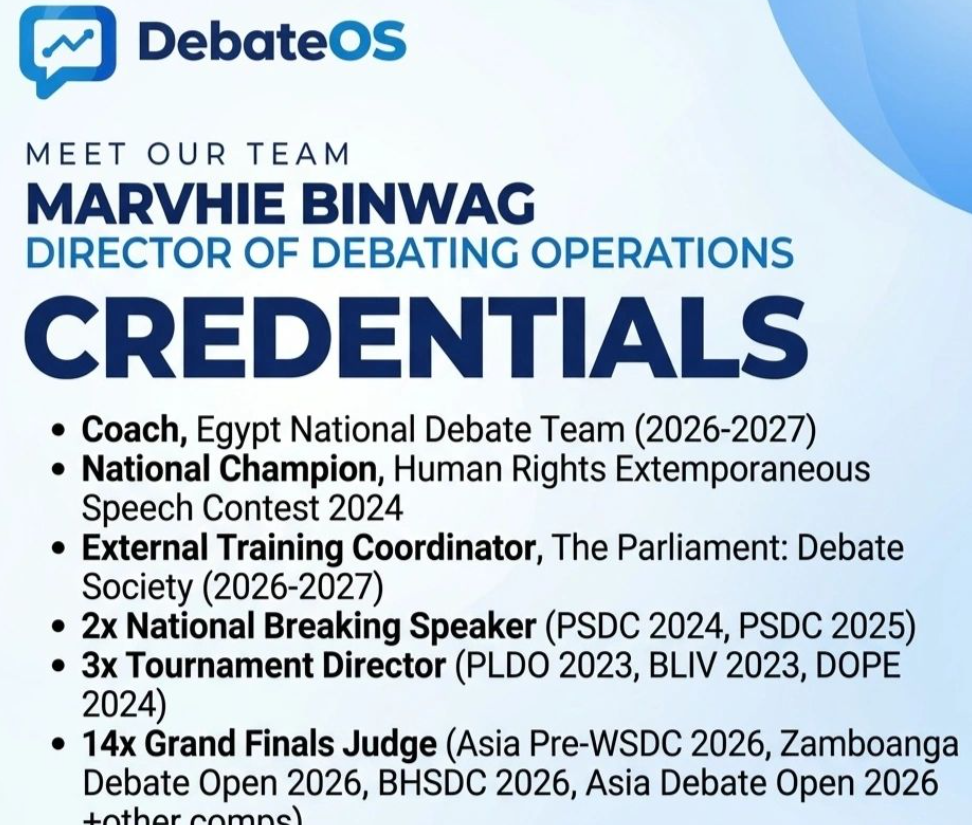 Marvhie Binwag's DebateOS credentials poster