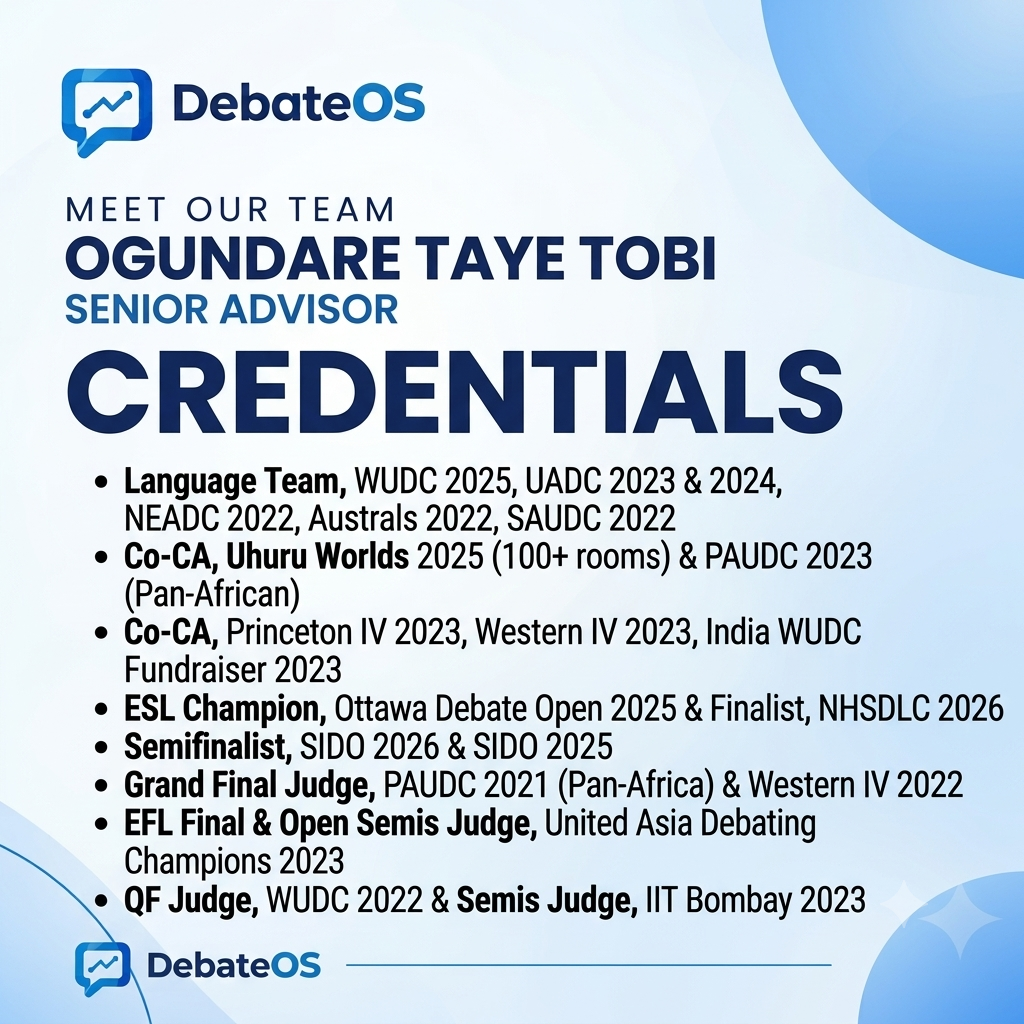 Ogundare Taye Tobi's DebateOS credentials poster